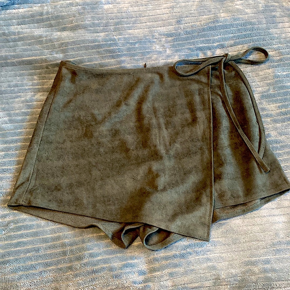 Green suede wrap skort